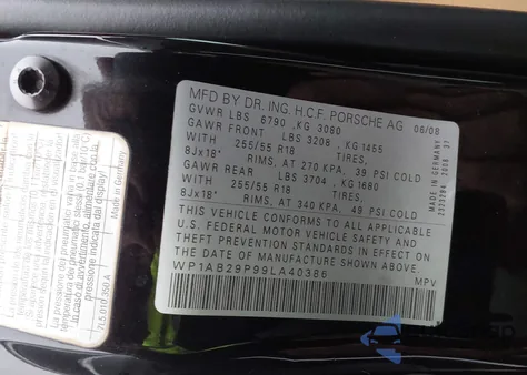 2009 Porsche Cayenne S из США, поврежденный, VIN WP1AB29P99LA40386